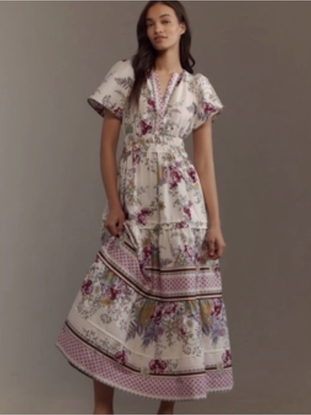 Anthropologie purple floral somerset dress Sz s
